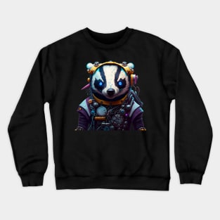 Cyborg Badger with Glowing Blue Eyes Crewneck Sweatshirt